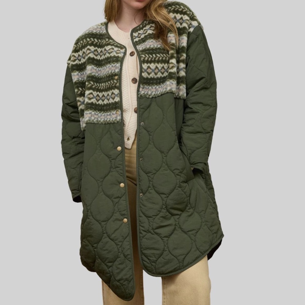 Blu Pepper Long Green Quilted Women's Coat Medium